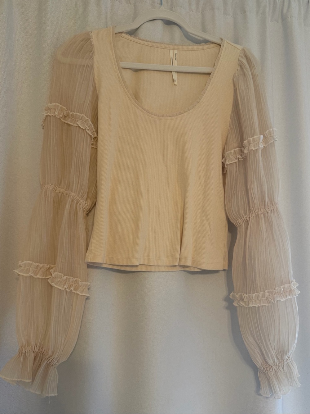 Anthropologie Women's Cream Puff-Sleeve Scoop Neck Top